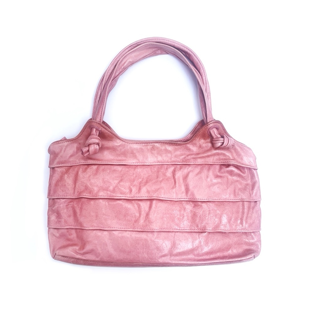 Vintage Hobo International RUFFLE DETAIL leather purse shoulder bag PINK pastel